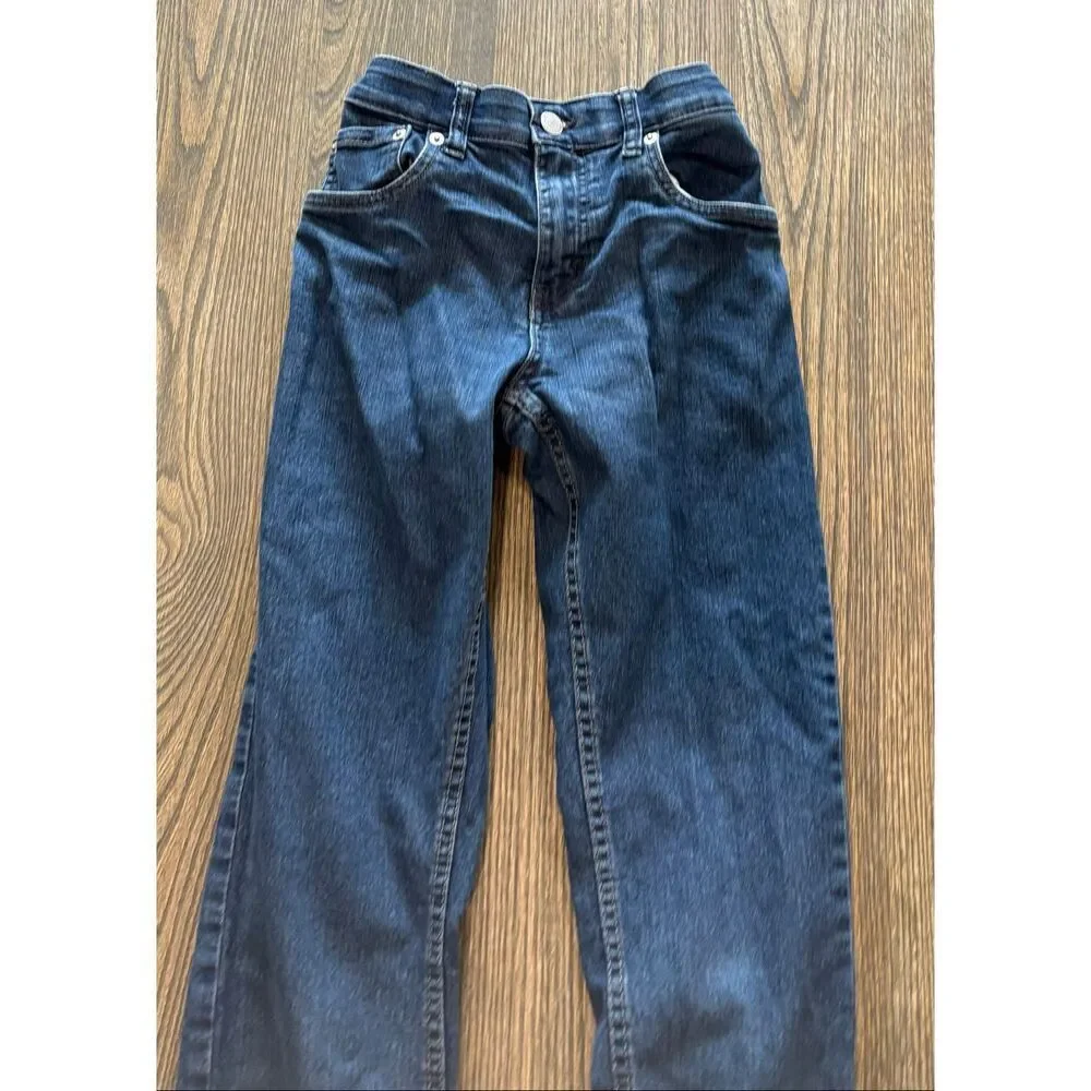 Levi's Youth Boys Straight Jeans Mid Rise Denim Cotton Blend Dark Wash Blue 14